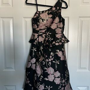 Adrianna Papell Women's ONE Shoulder Jacquard Dress, Black/Pink Size 4